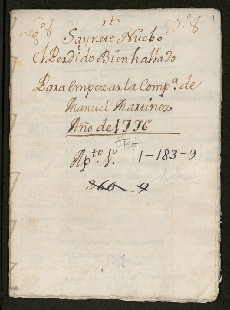 Miniatura de El perdido bien hallado :Saynete Nuebo Para empezar la Comp.ª de Manuel Martinez. Año de 1776