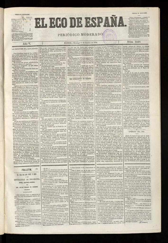 Miniatura de El Eco de España del 11 de octubre de 1874