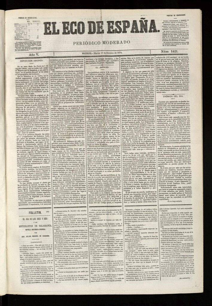 Miniatura de El Eco de España del 13 de octubre de 1874