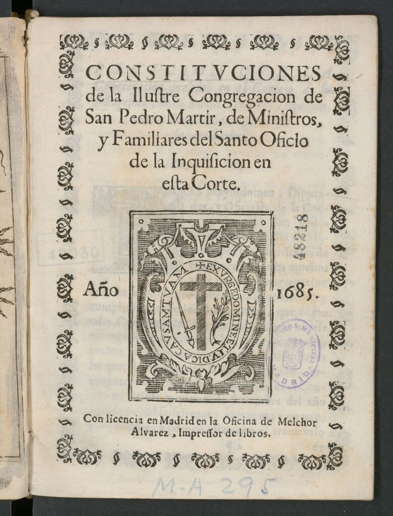 Miniatura de Constituciones de la Ilustre Congregacion de San Pedro Martir, de Ministros y Familiares del Santo Oficio de la Inquisicion en esta Corte