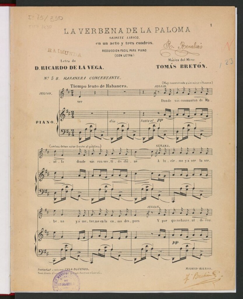 Miniatura de La verbena de la Paloma. Nº 5, habanera concertante : sainete lírico en un acto y tres cuadros