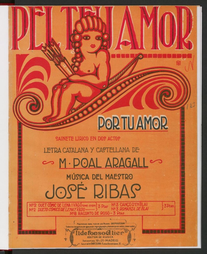 Miniatura de Pel teu amor = Por tu amor. Nº 3, Canço d´en Blai = Canción de Blai : sainete lírico en dos actos /