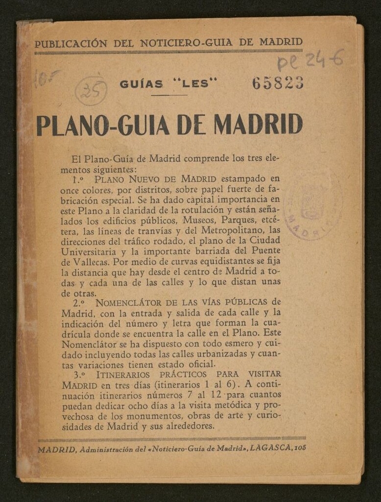 Miniatura de Plano nuevo de Madrid: lo publica el acreditado anuario Noticiero-guía de Madrid la Guía mas moderna y completa de Madrid, que se publica todos los años
