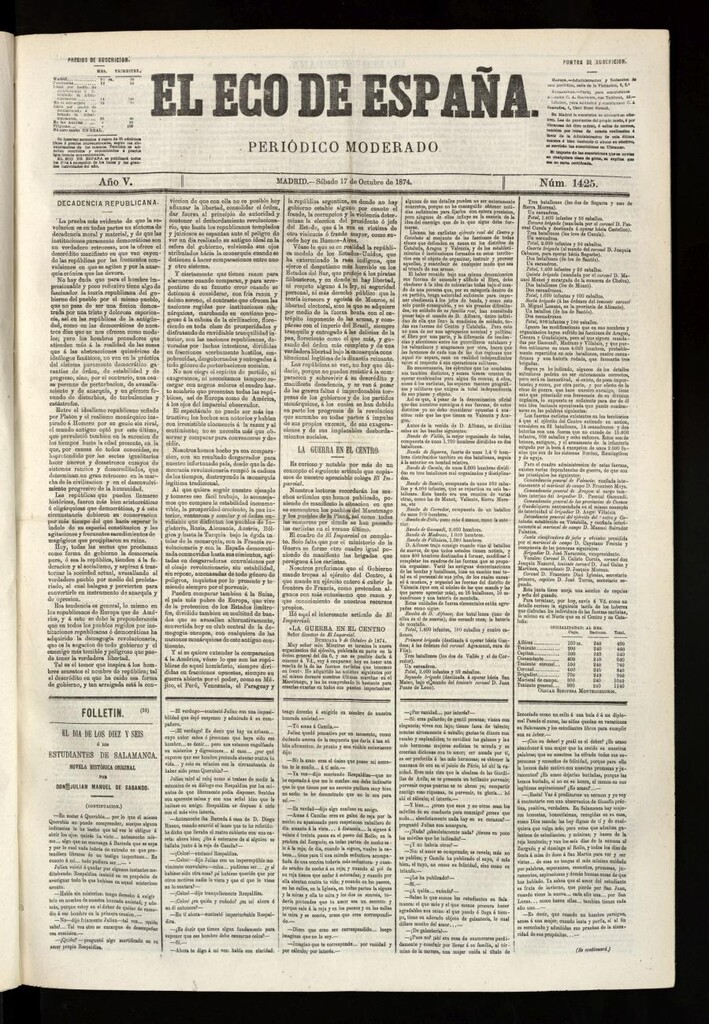 Miniatura de El Eco de España del 17 de octubre de 1874