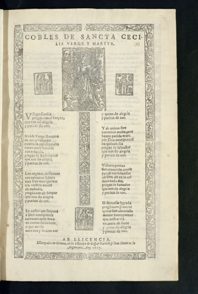 Miniatura de Cobles de Sancta Cecilia Verge y Martyr.