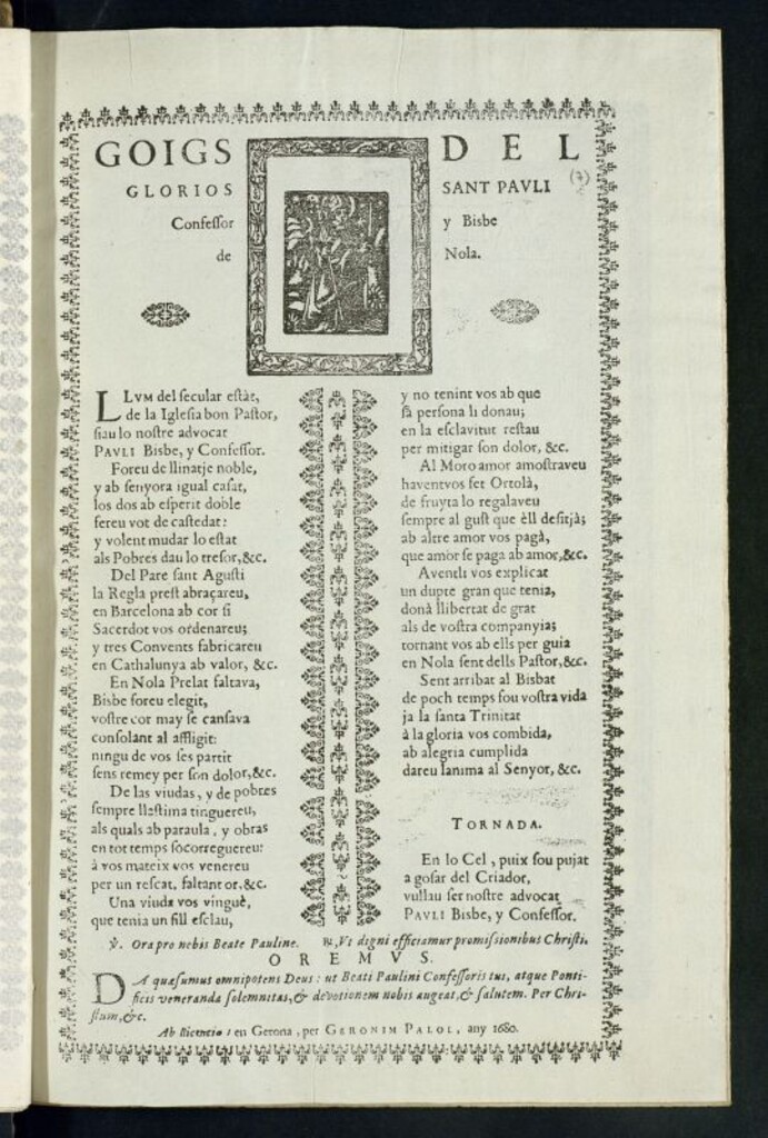 Miniatura de Goigs del glorios sant Pavli confessor y bisbe de Nola