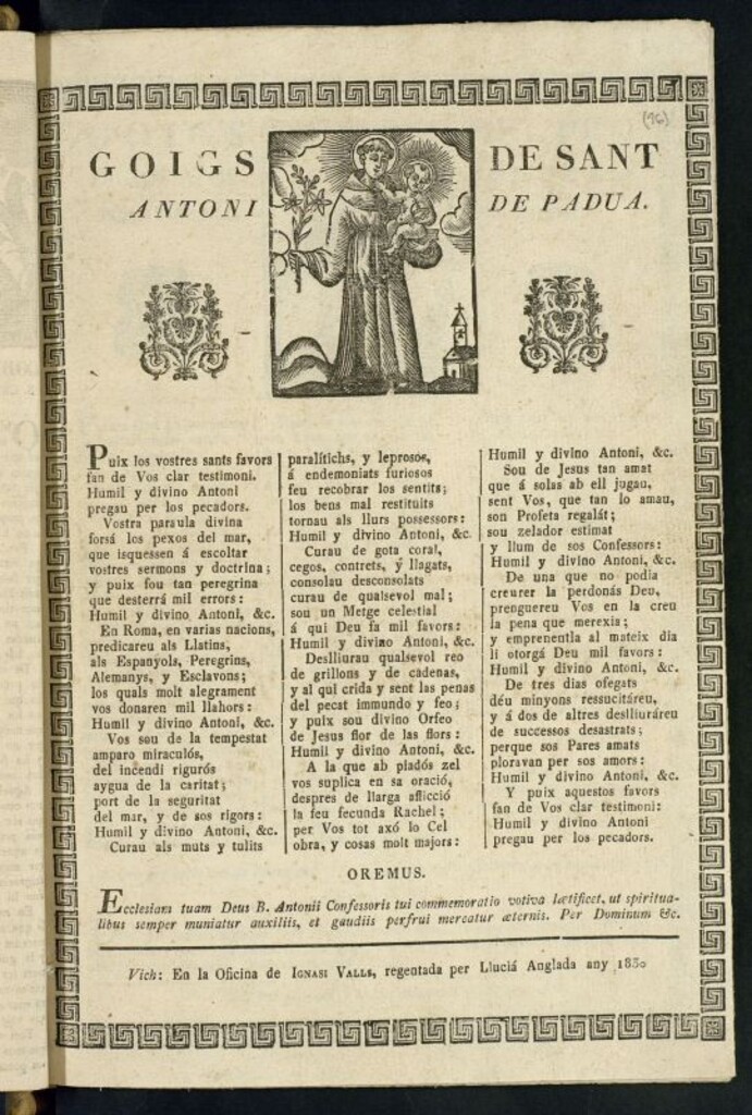 Miniatura de Goigs de Sant Antoni de Padua