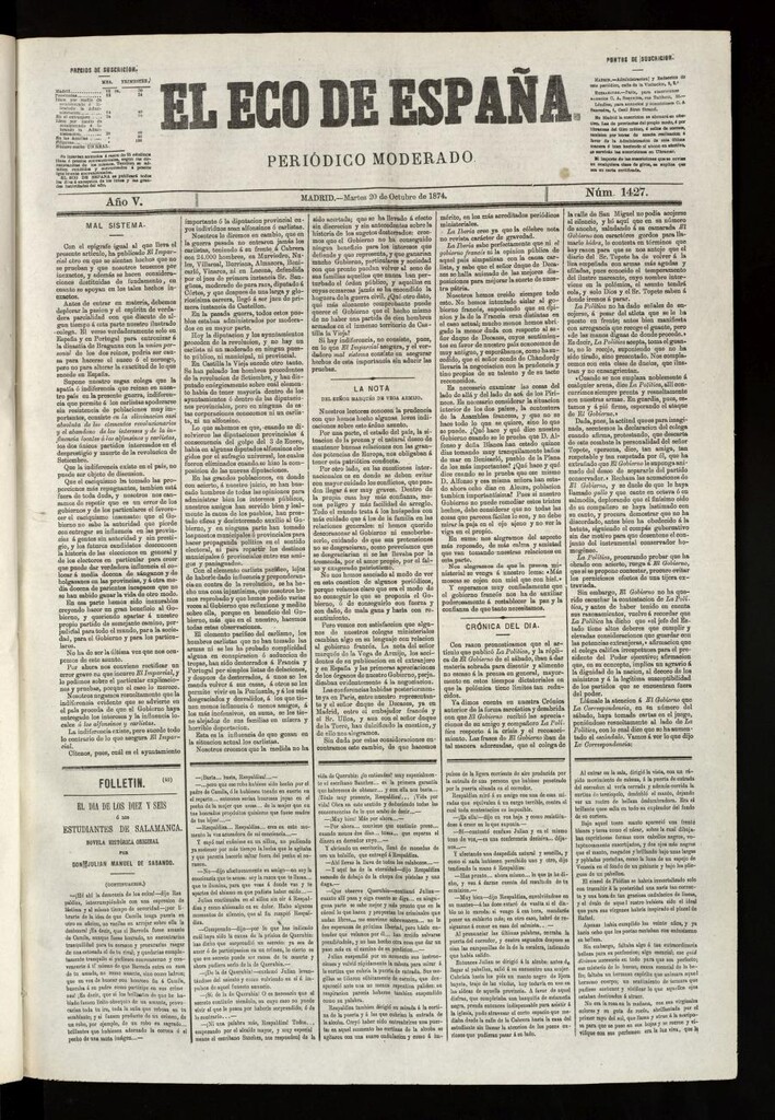 Miniatura de El Eco de España del 20 de octubre de 1874
