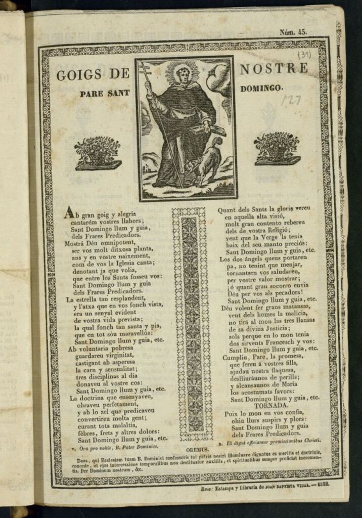 Miniatura de Goigs de nostre pare sant Domingo