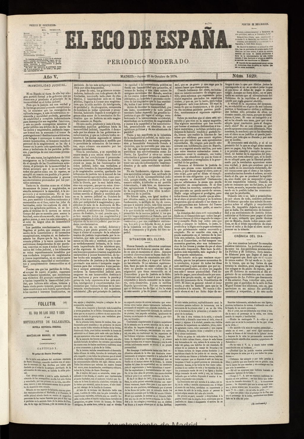 Miniatura de El Eco de España del 22 de octubre de 1874