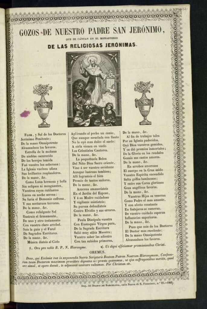 Miniatura de Gozos de nuestro padre san Jerónimo : que se cantan en el Monasterio de las Religiosas Jerónimas