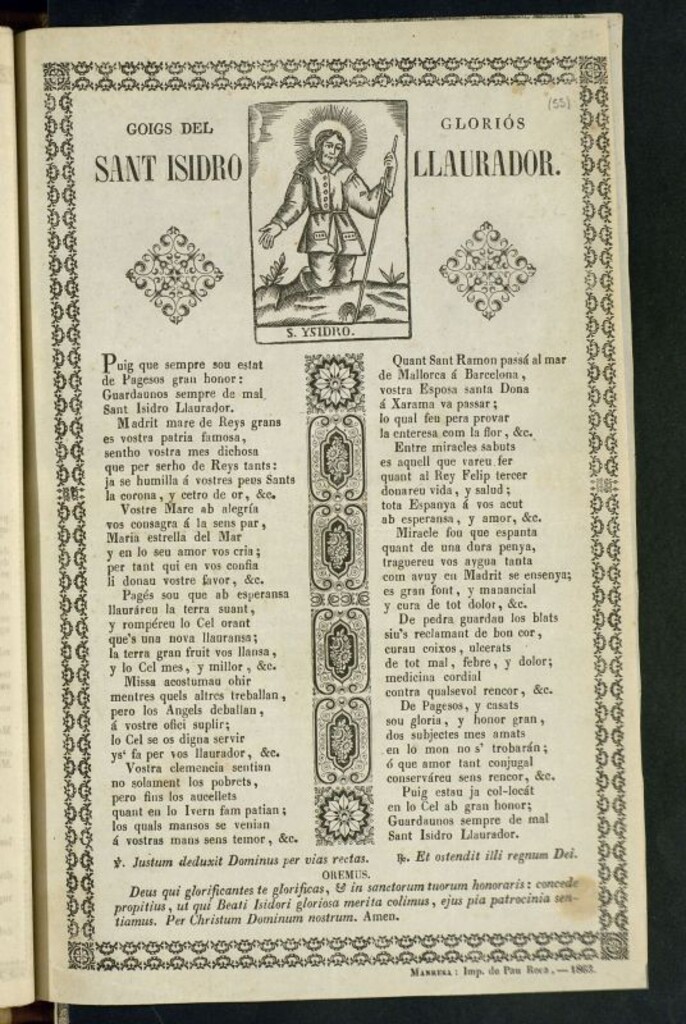 Miniatura de Goigs del gloriós Sant Isidro Llaurador
