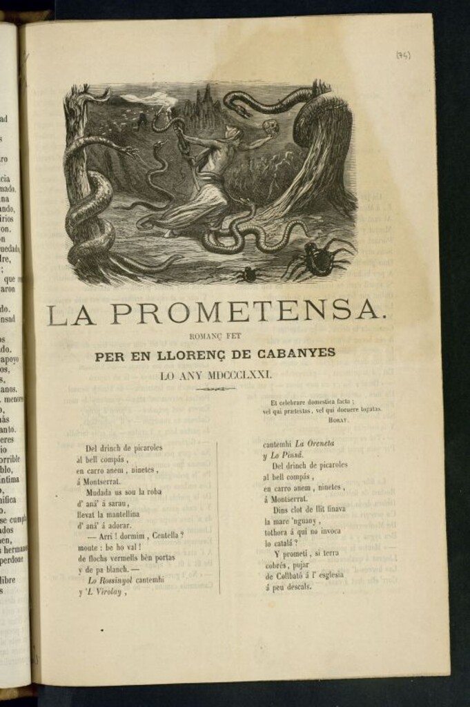 Miniatura de La Prometensa : romaç fet per en Llorenç de Cabanyes lo any MDCCCLXXI