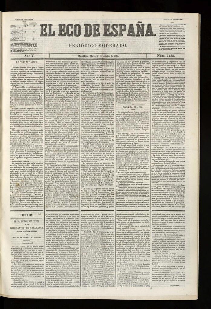Miniatura de El Eco de España del 27 de octubre de 1874