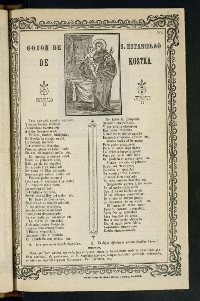 Miniatura de Gozos de S. Estanislao de Kostka