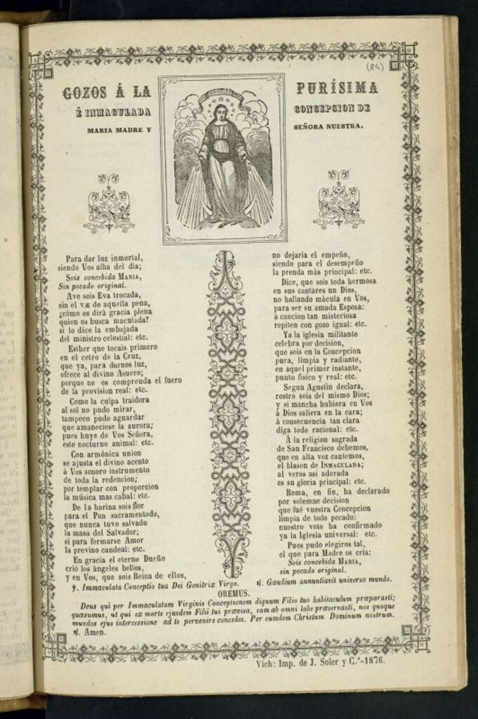 Miniatura de Gozos á la Purísima é Inmaculada Concepción de María Madre y Señora Nuestra