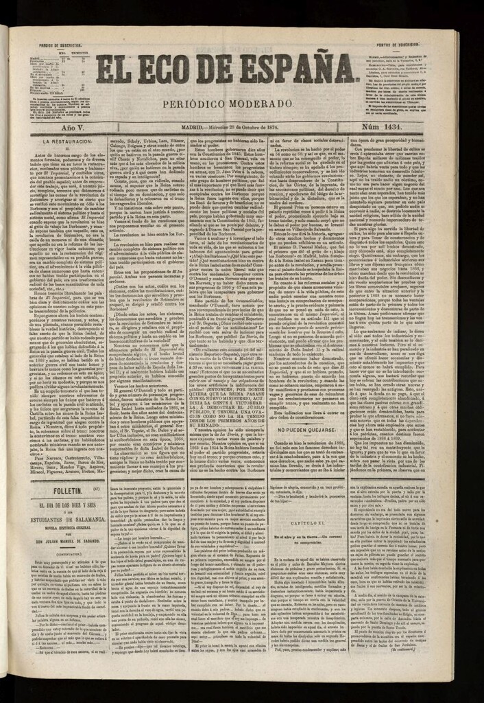 Miniatura de El Eco de España del 28 de octubre de 1874
