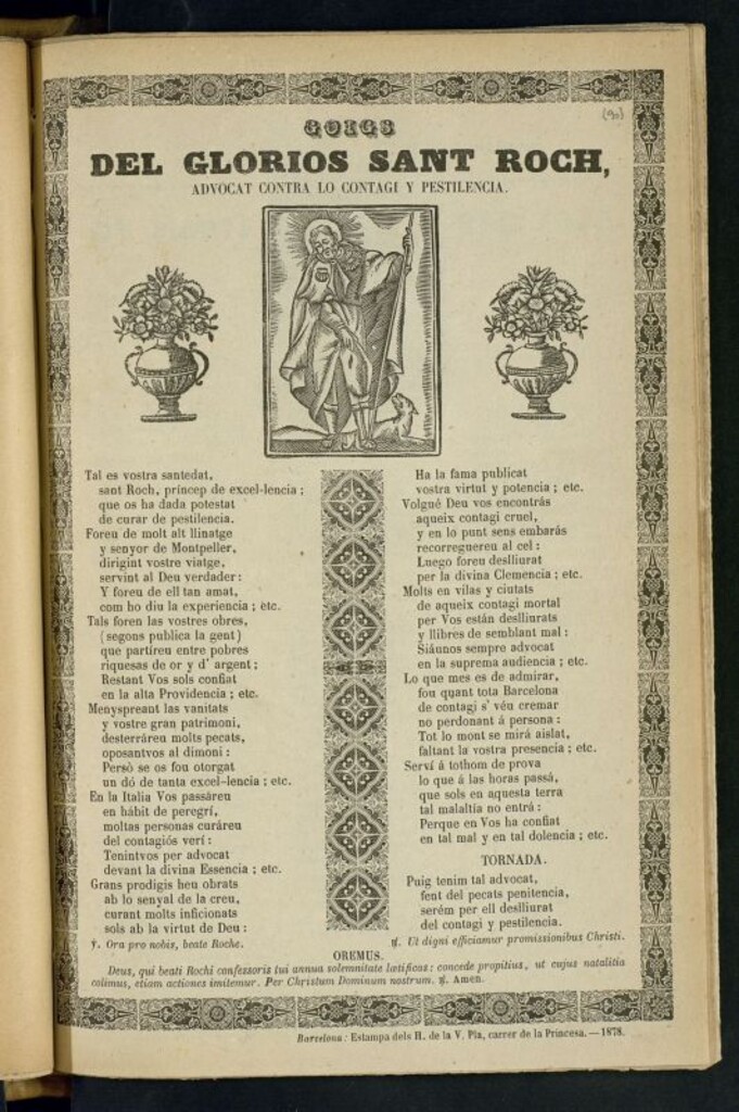 Miniatura de Goigs del glorios Sant Roch : advocat contra lo contagi y pestilencia