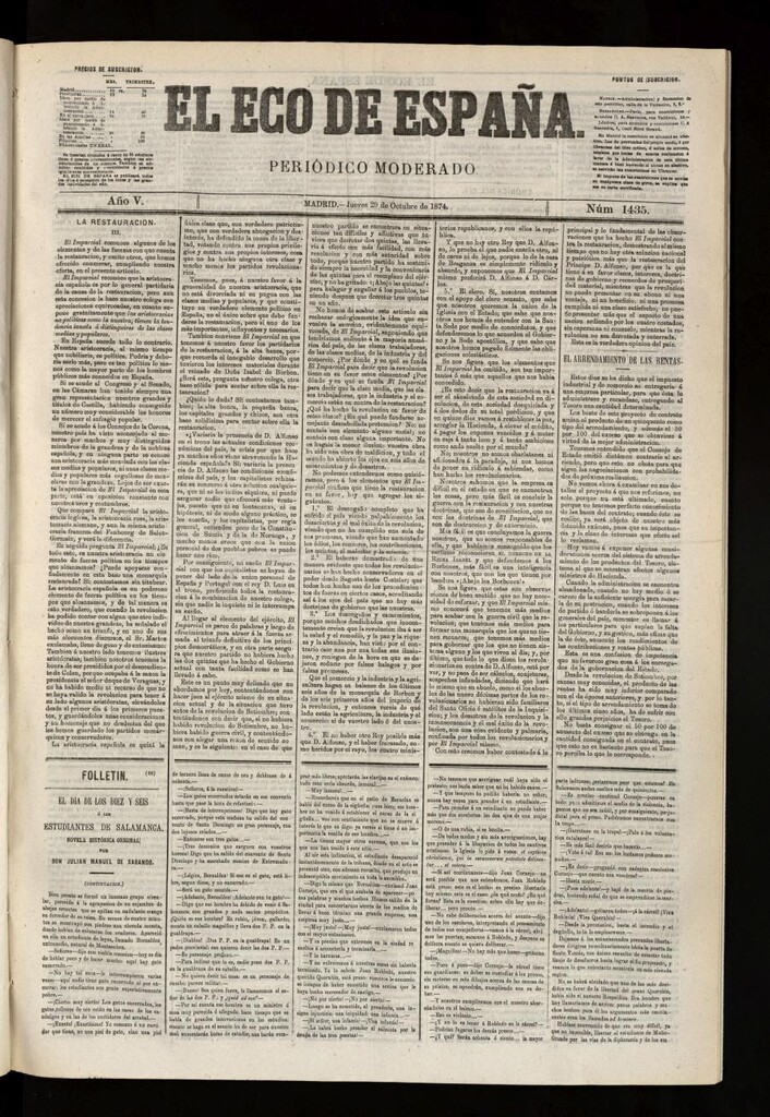 Miniatura de El Eco de España del 29 de octubre de 1874