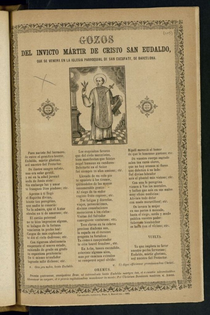 Miniatura de Gozos del invicto mártir de Cristo San Eudaldo : que se venera en la iglesia parroquial de San Cucufate, de Barcelona