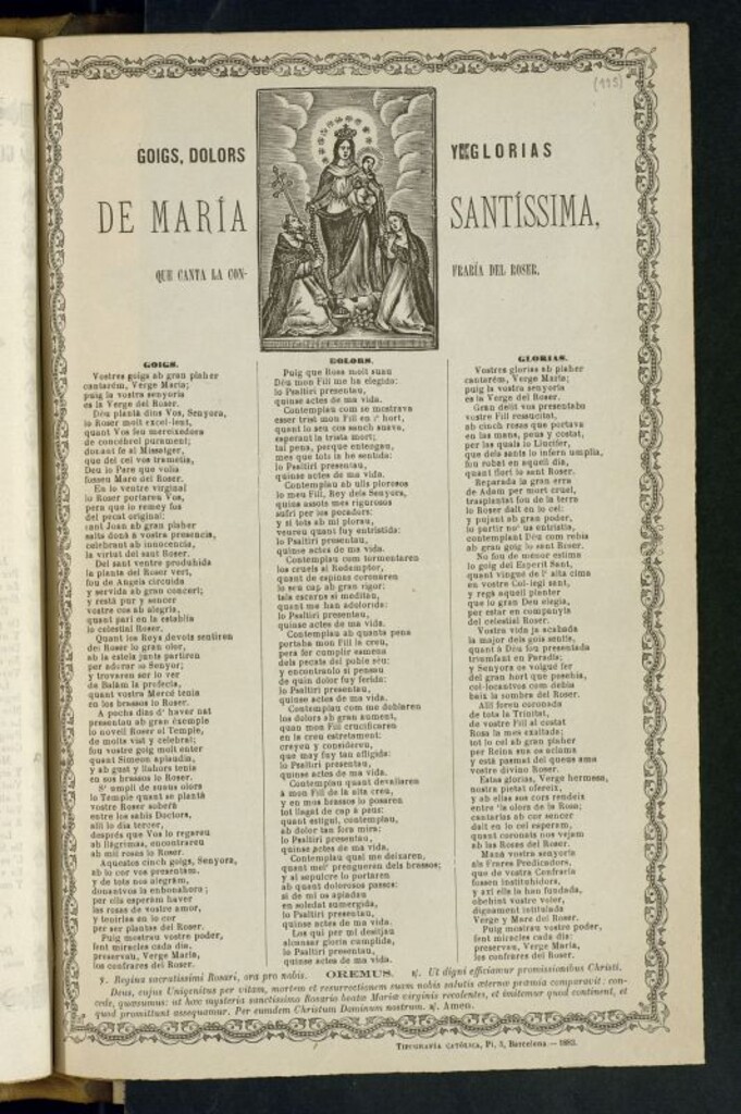 Miniatura de Goigs, dolors y glorias de María Santíssima, que canta la confraría del Roser