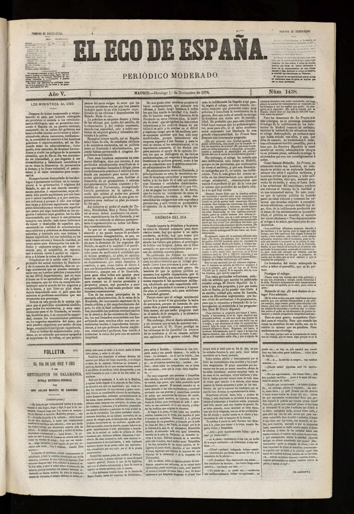 Miniatura de El Eco de España del 1 de noviembre de 1874