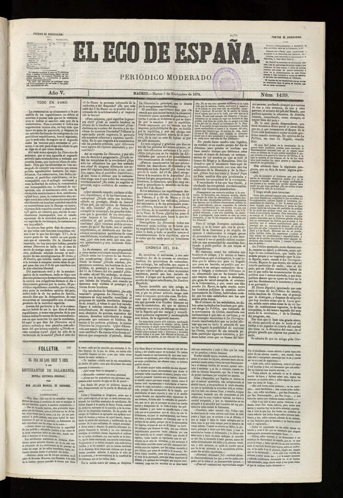 Miniatura de El Eco de España del 3 de noviembre de 1874