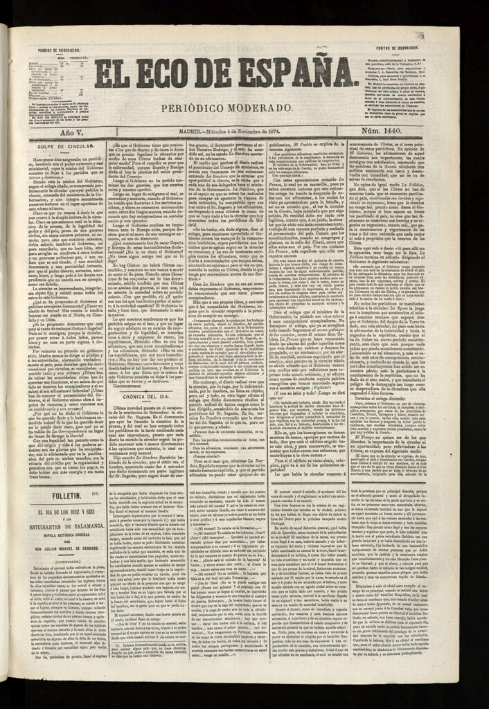 Miniatura de El Eco de España del 4 de noviembre de 1874