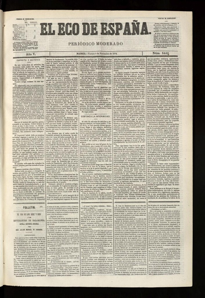Miniatura de El Eco de España del 6 de noviembre de 1874
