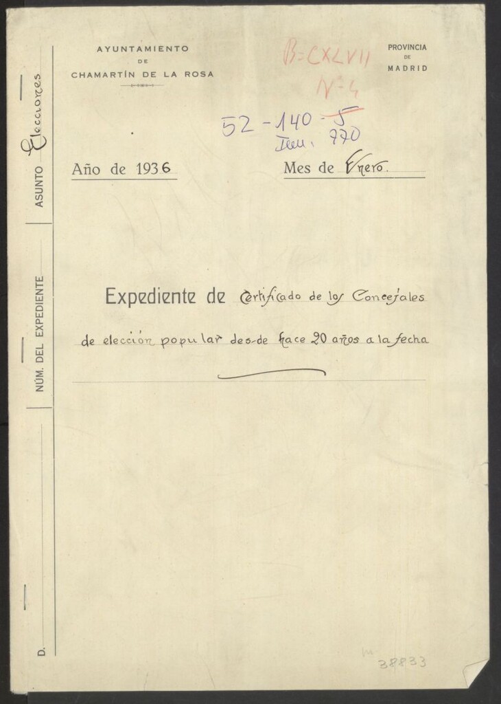Miniatura de Expediente de certificado de los concejales de elección popular desde hace veinte años a la fecha. Chamartín de la Rosa