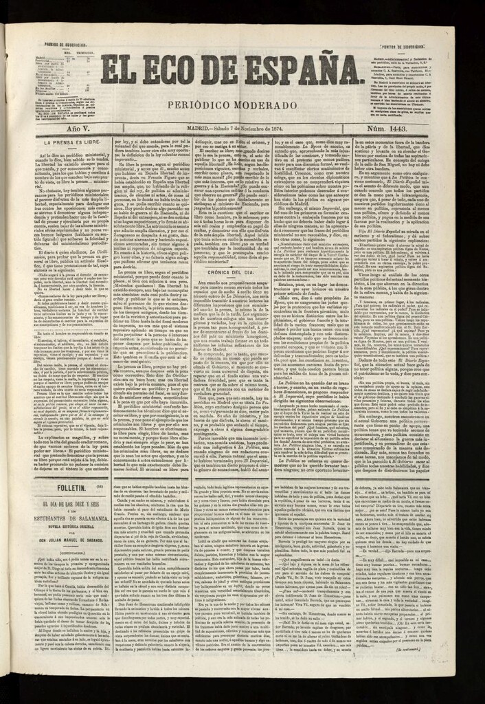 Miniatura de El Eco de España del 7 de noviembre de 1874