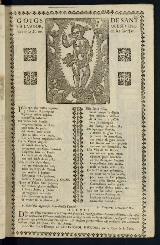 Miniatura de Goigs de Sant Salvador : que se venera en lo Terme de las Borjas