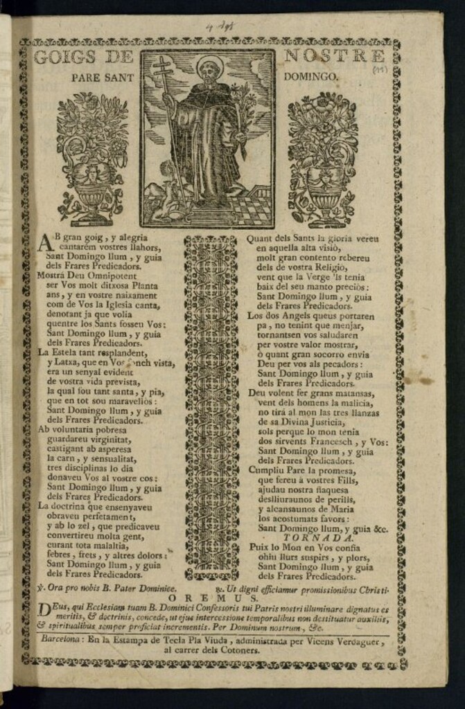 Miniatura de Goigs de nostre pare sant Domingo