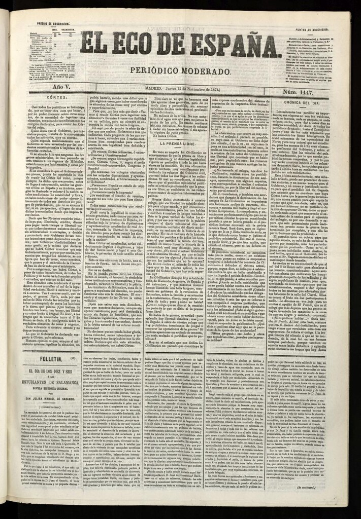 Miniatura de El Eco de España del 12 de noviembre de 1874