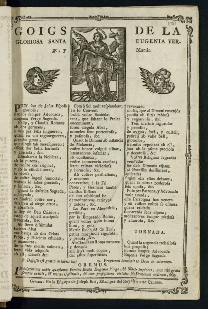 Miniatura de Goigs de la gloriosa santa Eugenia verge, y mártir
