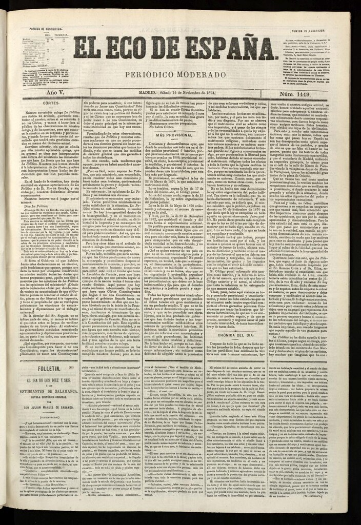 Miniatura de El Eco de España del 14 de noviembre de 1874