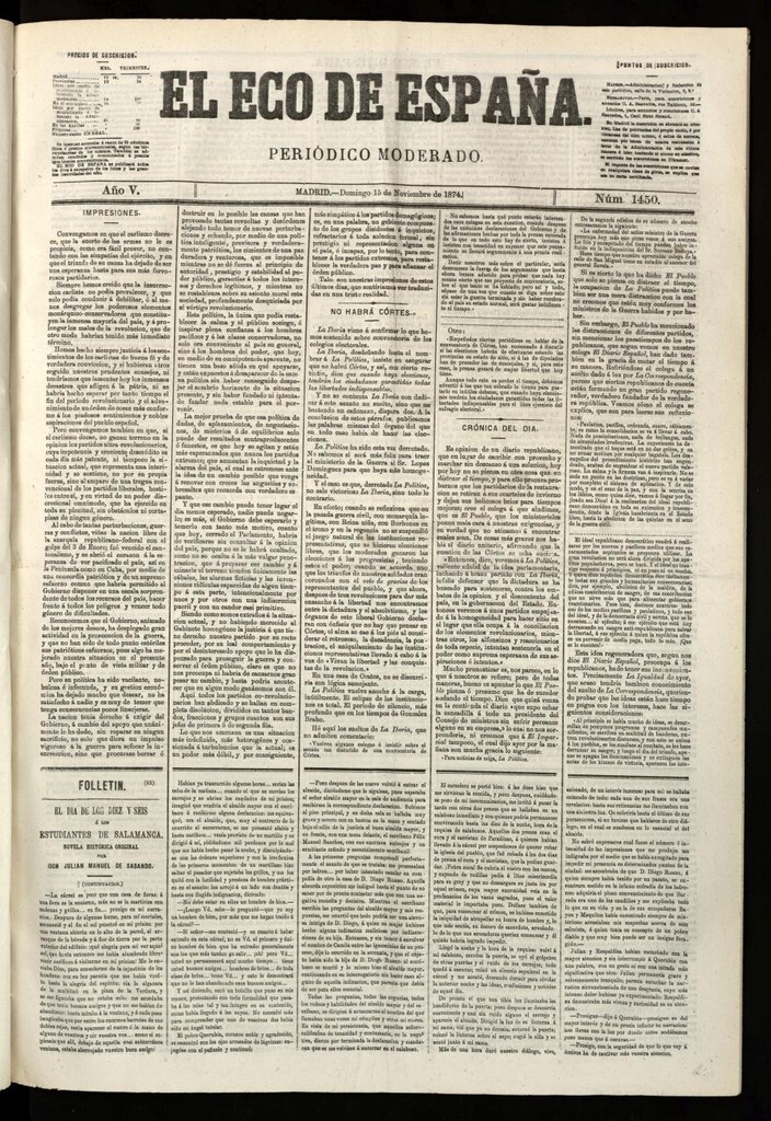 Miniatura de El Eco de España del 15 de noviembre de 1874
