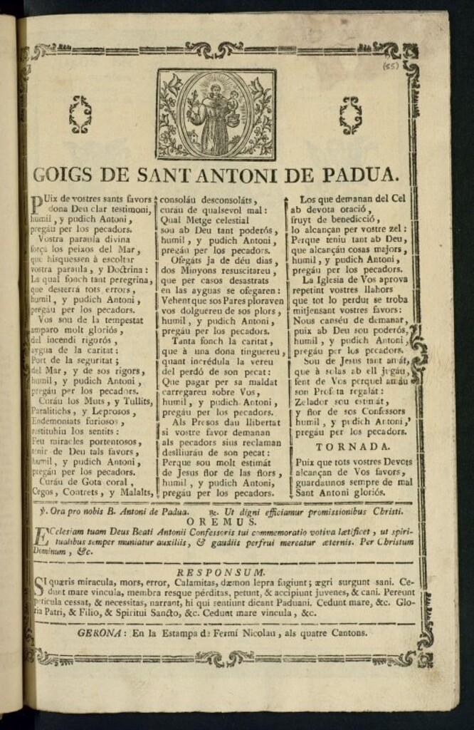 Miniatura de Goigs de Sant Antoni de Padua