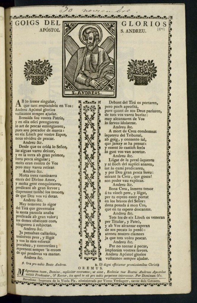 Miniatura de Goigs del glorios apóstol S. Andreu