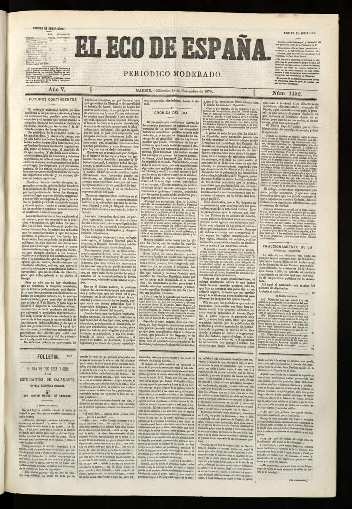 Miniatura de El Eco de España del 18 de noviembre de 1874