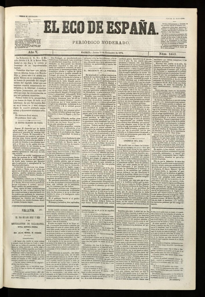 Miniatura de El Eco de España del 19 de noviembre de 1874