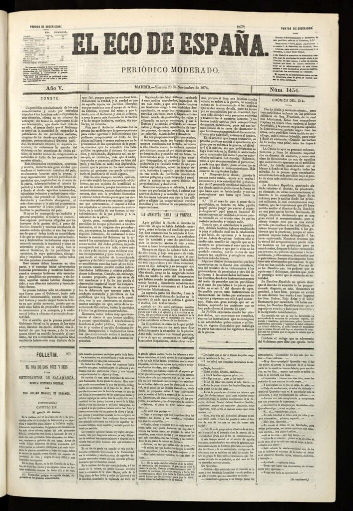 Miniatura de El Eco de España del 20 de noviembre de 1874