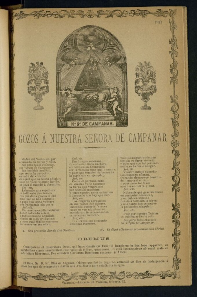 Miniatura de Gozos á Nuestra Señora de Campanar
