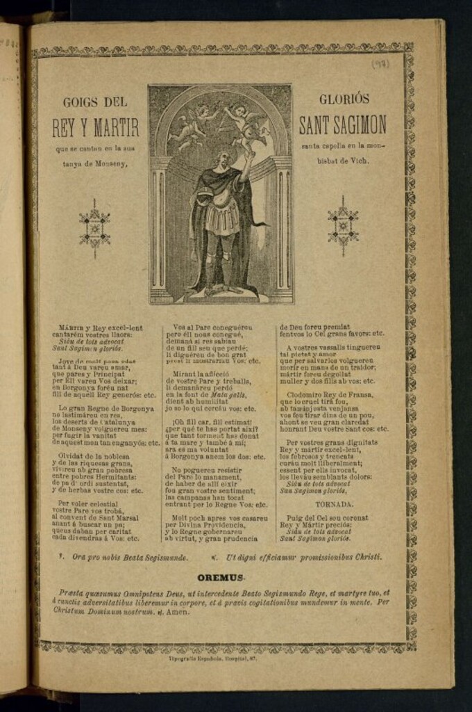 Miniatura de Goigs del gloriós rey y martir Sant Sagimon : que se cantan en la sua santa capella de la montanya de Monseny, bisbat de Vich