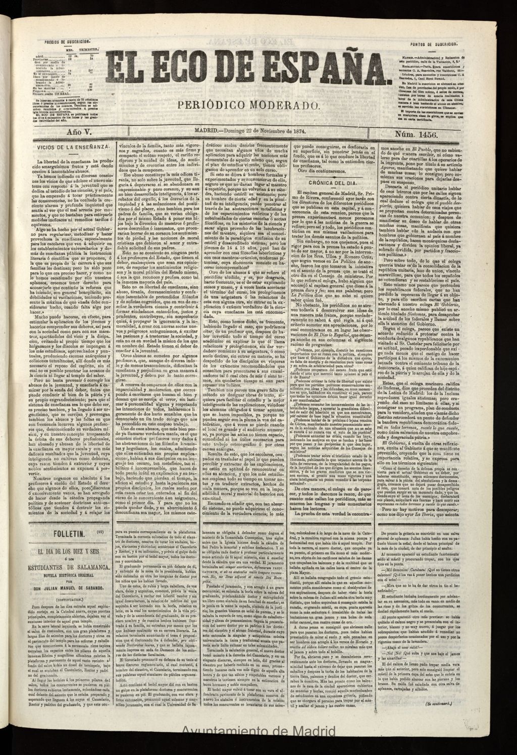 Miniatura de El Eco de España del 22 de noviembre de 1874