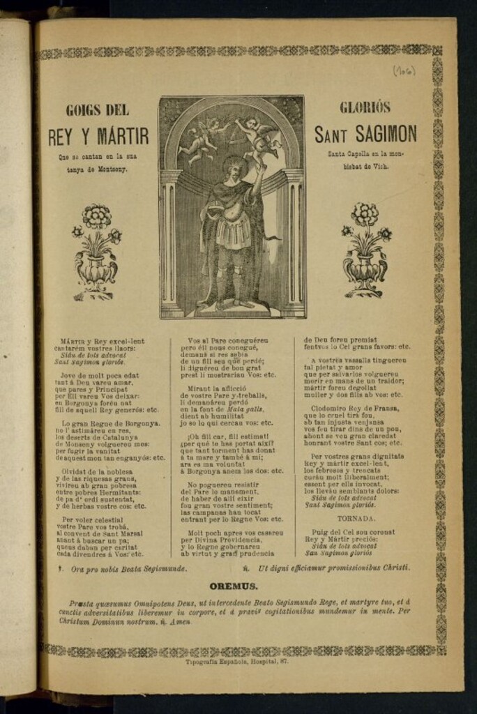 Miniatura de Goigs del gloriós rey y martir Sant Sagimon : que se cantan en la sua santa capella de la montanya de Monseny, bisbat de Vich
