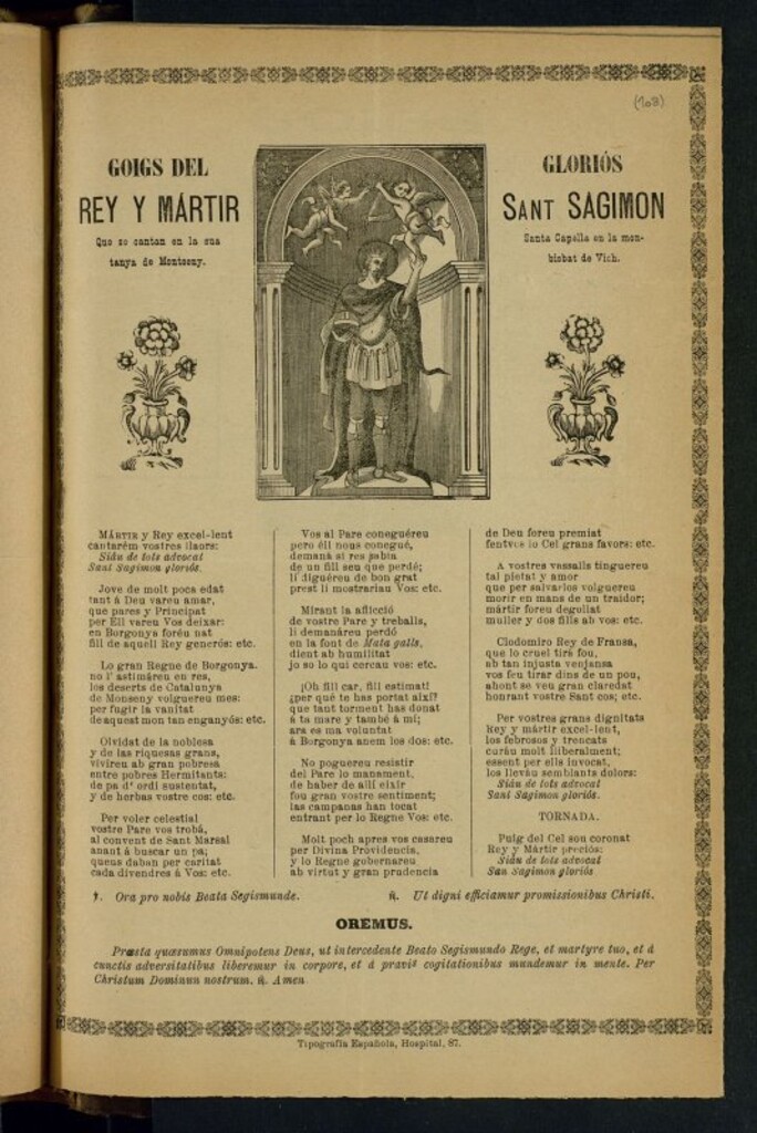 Miniatura de Goigs del gloriós rey y martir Sant Sagimon : que se cantan en la sua santa capella de la montanya de Monseny, bisbat de Vich