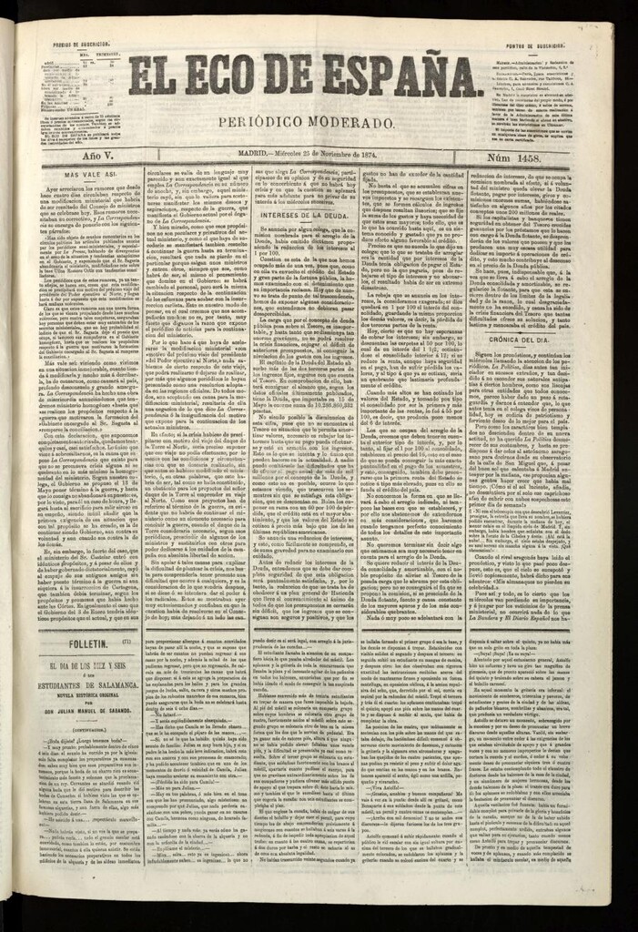 Miniatura de El Eco de España del 25 de noviembre de 1874