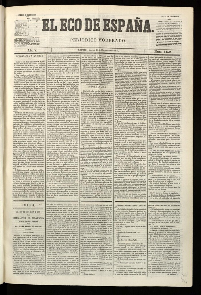 Miniatura de El Eco de España del 26 de noviembre de 1874
