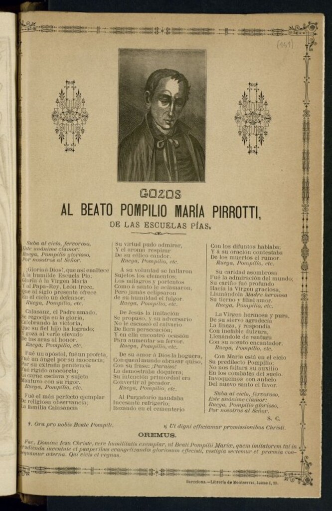 Miniatura de Gozos al Beato Pompilio María Pirrotti, de las Escuelas Pías
